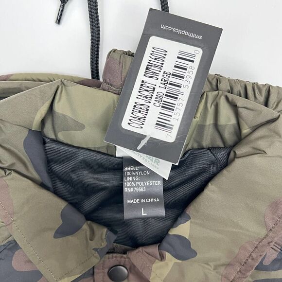 New Smith Men Coaches Jacket Snap Front Olive Camo Windbreaker Beimar US L Large - Picture 12 of 12